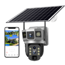 VTS02-G 6MP(3MP+3MP) 4G 10X Optical Zoom Dual Lens 3 Screens Solar Camera Network Security Battery Powered Wireless CCTV Outdoor Cameras
